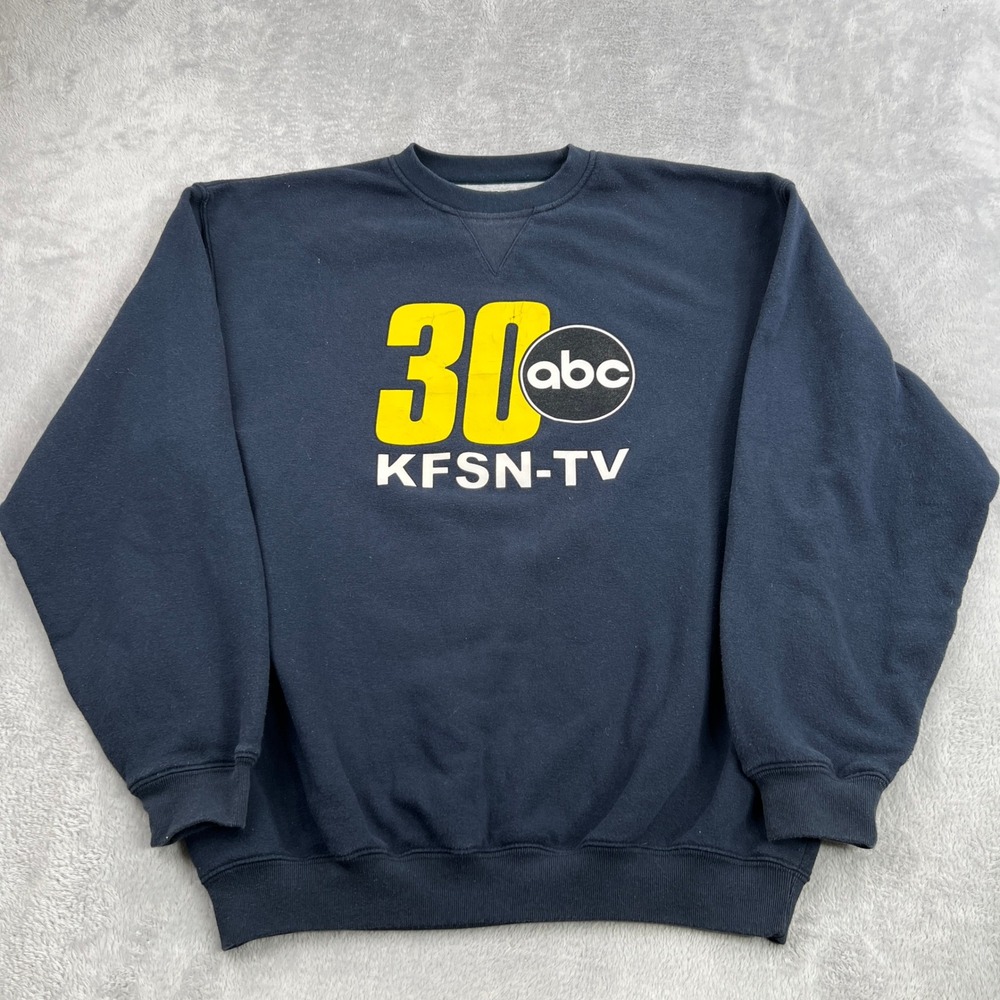 Port Authority KFSN-TV ABC 30 Sweatshirt L Navy Men Vtg Media Graphic Crewneck